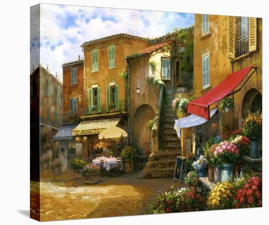 Flower Market Piazza-Han Chang-Stretched Canvas