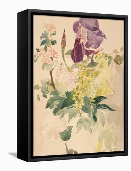 Flower Piece with Iris, Laburnum, and Geranium, 1880-Edouard Manet-Framed Stretched Canvas