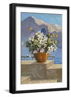 Flower Pot on Seaside Patio-null-Framed Art Print