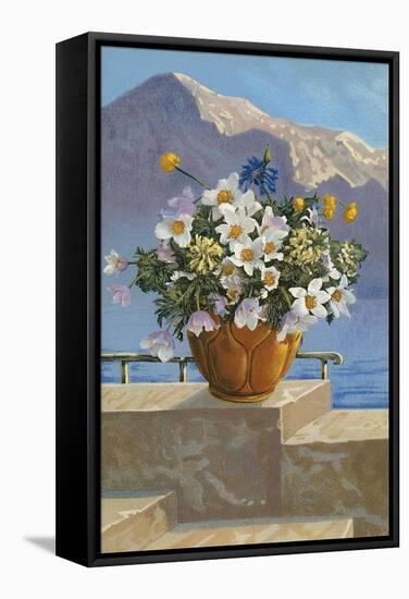 Flower Pot on Seaside Patio-null-Framed Stretched Canvas