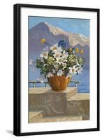 Flower Pot on Seaside Patio-null-Framed Art Print