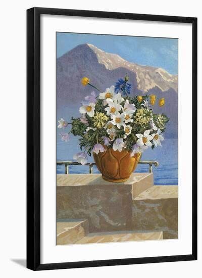 Flower Pot on Seaside Patio-null-Framed Art Print