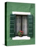 Flower Pot on Window Sill, Burano, Venice, Veneto, Italy-Sergio Pitamitz-Stretched Canvas