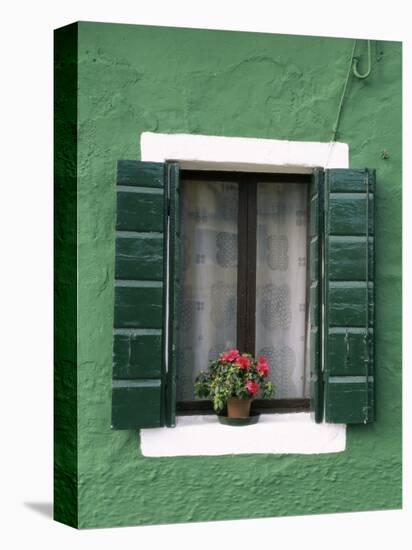 Flower Pot on Window Sill, Burano, Venice, Veneto, Italy-Sergio Pitamitz-Stretched Canvas