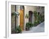 Flower Pots and Potted Plants Decorate a Narrow Street in Tuscan Village, Pienza, Italy-Dennis Flaherty-Framed Photographic Print