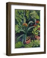 Flower Pots in a Garden: Bush Lilies and Pelargonidin, 1911-Auguste Macke-Framed Giclee Print