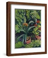 Flower Pots in a Garden: Bush Lilies and Pelargonidin, 1911-Auguste Macke-Framed Giclee Print