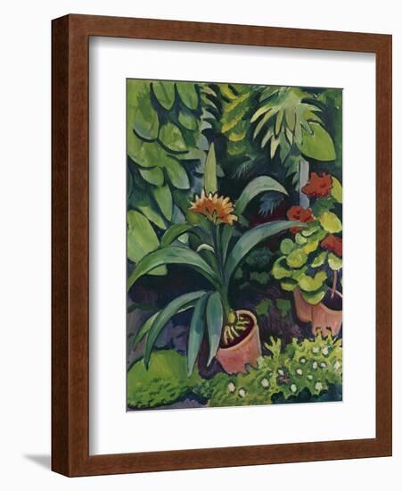 Flower Pots in a Garden: Bush Lilies and Pelargonidin, 1911-Auguste Macke-Framed Giclee Print