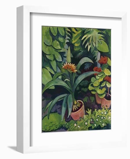 Flower Pots in a Garden: Bush Lilies and Pelargonidin, 1911-Auguste Macke-Framed Giclee Print