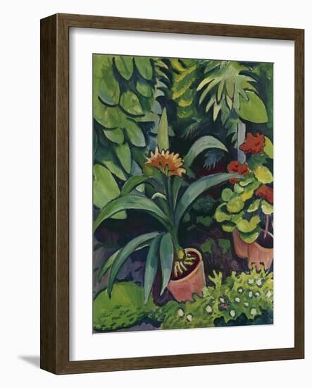 Flower Pots in a Garden: Bush Lilies and Pelargonidin, 1911-Auguste Macke-Framed Giclee Print