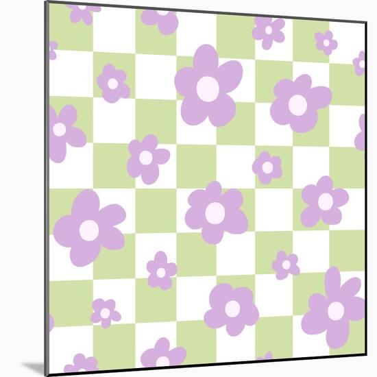 Flower Power with Check Seamless Repeat Pattern.-XenKus-Mounted Photographic Print