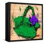 Flower Purse Purple on Green-Roderick E. Stevens-Framed Stretched Canvas