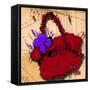 Flower Purse Purple on Red-Roderick E. Stevens-Framed Stretched Canvas