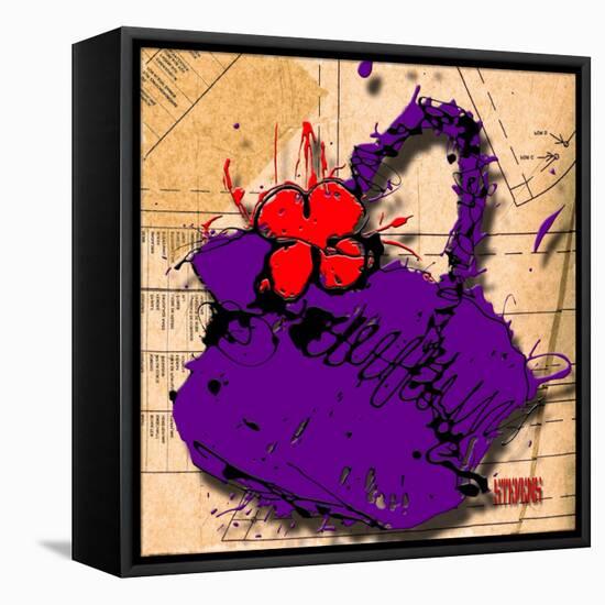 Flower Purse Red on Purple-Roderick E. Stevens-Framed Stretched Canvas