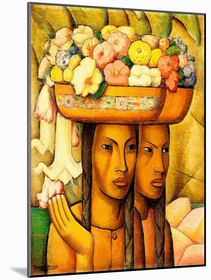 Flower Sellers, (Oil on Canvas)-Alfredo Ramos Martinez-Mounted Giclee Print