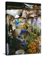 Flower Stall in Southern Delta Village of Mytho, Vietnam, Indochina, Southeast Asia-Doug Traverso-Stretched Canvas