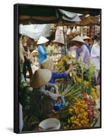 Flower Stall in Southern Delta Village of Mytho, Vietnam, Indochina, Southeast Asia-Doug Traverso-Framed Photographic Print