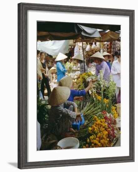 Flower Stall in Southern Delta Village of Mytho, Vietnam, Indochina, Southeast Asia-Doug Traverso-Framed Photographic Print