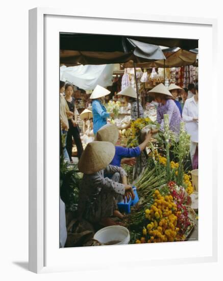 Flower Stall in Southern Delta Village of Mytho, Vietnam, Indochina, Southeast Asia-Doug Traverso-Framed Photographic Print