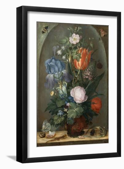 Flower Still Life with Two Lizards, 1603-Roelant Savery-Framed Giclee Print