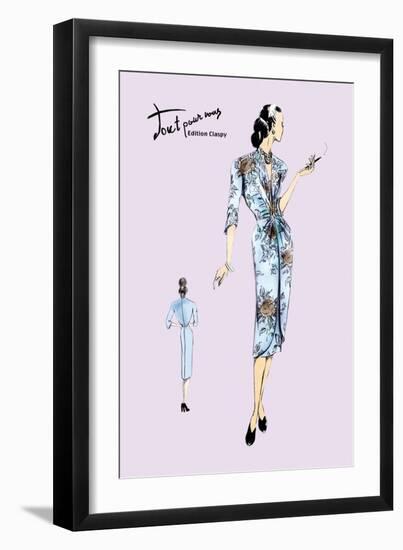 Flowered Dinner Dress-null-Framed Art Print