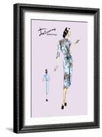 Flowered Dinner Dress-null-Framed Art Print