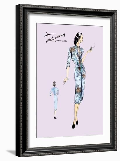 Flowered Dinner Dress-null-Framed Art Print