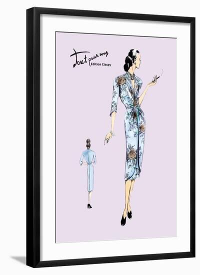 Flowered Dinner Dress-null-Framed Art Print