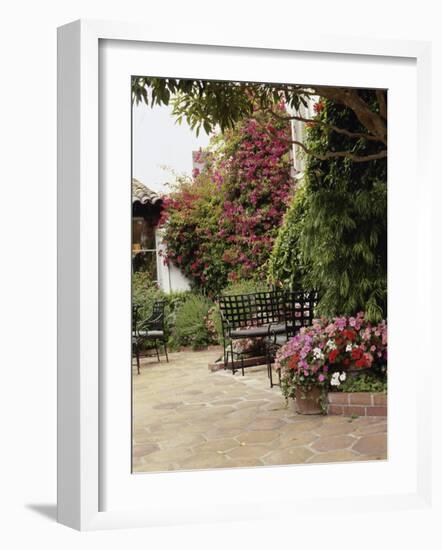 Flowered Patio with Chairs-null-Framed Photographic Print