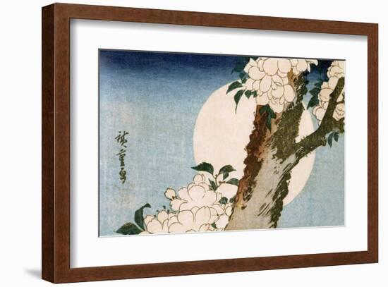 Flowering Cherry Tree and Full Moon-Utagawa Hiroshige-Framed Art Print