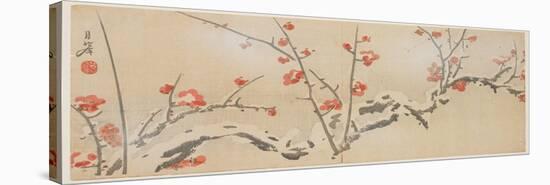 Flowering Plums in Snow, C.1818-29-Yamaoka Gepp?-Stretched Canvas
