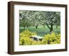 Flowering Trees with Memorial Bench, Yakima Area Arboretum, Washington, USA-null-Framed Photographic Print