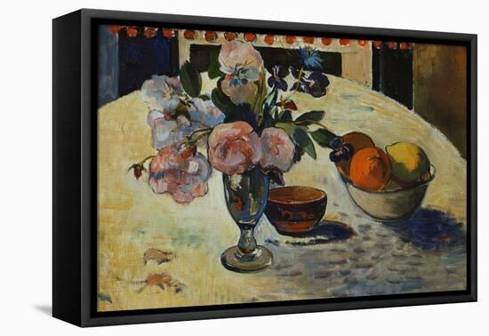Flowers and a Bowl of Fruit on a Table-Paul Gauguin-Framed Stretched Canvas