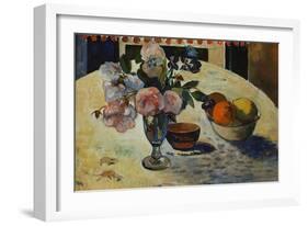 Flowers and a Bowl of Fruit on a Table-Paul Gauguin-Framed Giclee Print