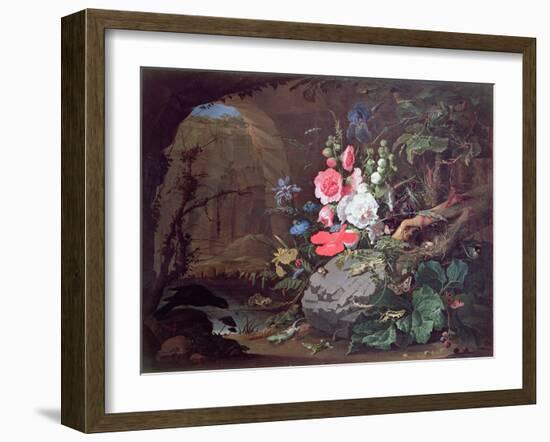 Flowers and Birds in a Cave-Abraham Mignon-Framed Giclee Print