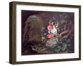 Flowers and Birds in a Cave-Abraham Mignon-Framed Giclee Print