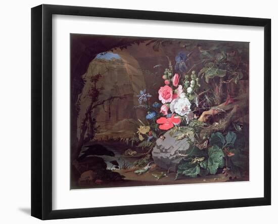 Flowers and Birds in a Cave-Abraham Mignon-Framed Giclee Print