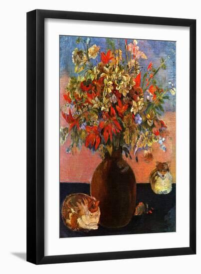 Flowers and Cats-Paul Gauguin-Framed Art Print