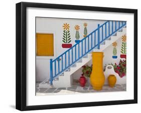 Flowers and Colorful Pots, Chora, Mykonos, Greece-Adam Jones-Framed Photographic Print