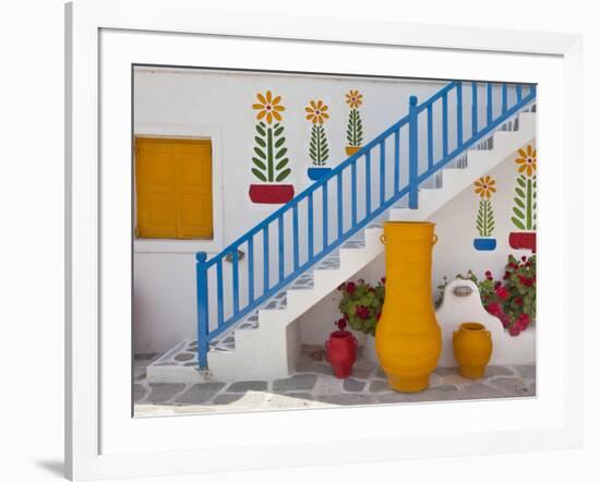 Flowers and Colorful Pots, Chora, Mykonos, Greece-Adam Jones-Framed Photographic Print