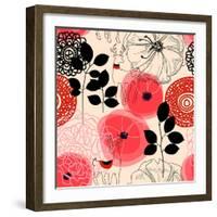 Flowers and Deers Seamless Pattern-Danussa-Framed Art Print