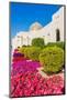 Flowers and dome of Sultan Gaboos Grand Mosque, Muscat, Oman-Jan Miracky-Mounted Photographic Print