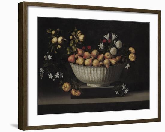 Flowers and Fruit in a China Bowl, C.1645-Juan De Zurbaran-Framed Giclee Print