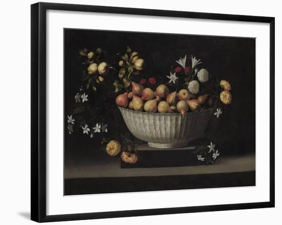 Flowers and Fruit in a China Bowl, C.1645-Juan De Zurbaran-Framed Giclee Print