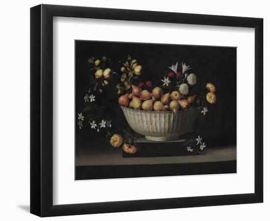 Flowers and Fruit in a China Bowl, C.1645-Juan De Zurbaran-Framed Giclee Print