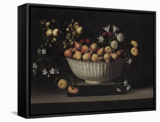 Flowers and Fruit in a China Bowl, C.1645-Juan De Zurbaran-Framed Stretched Canvas