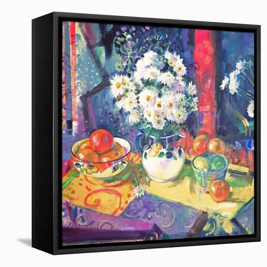 Flowers and Fruit in a Green Bowl, 1997-Peter Graham-Framed Stretched Canvas