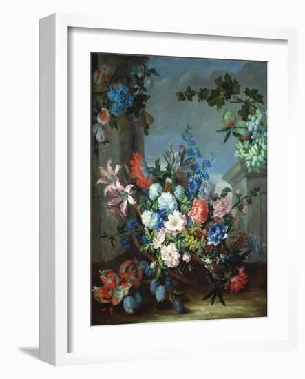 Flowers and Fruit (Oil on Canvas)-Jean-Baptiste Monnoyer-Framed Giclee Print