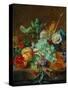 Flowers and fruit-Jan van Huysum-Stretched Canvas