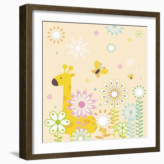 Flowers and Giraffe-TongRo-Framed Giclee Print